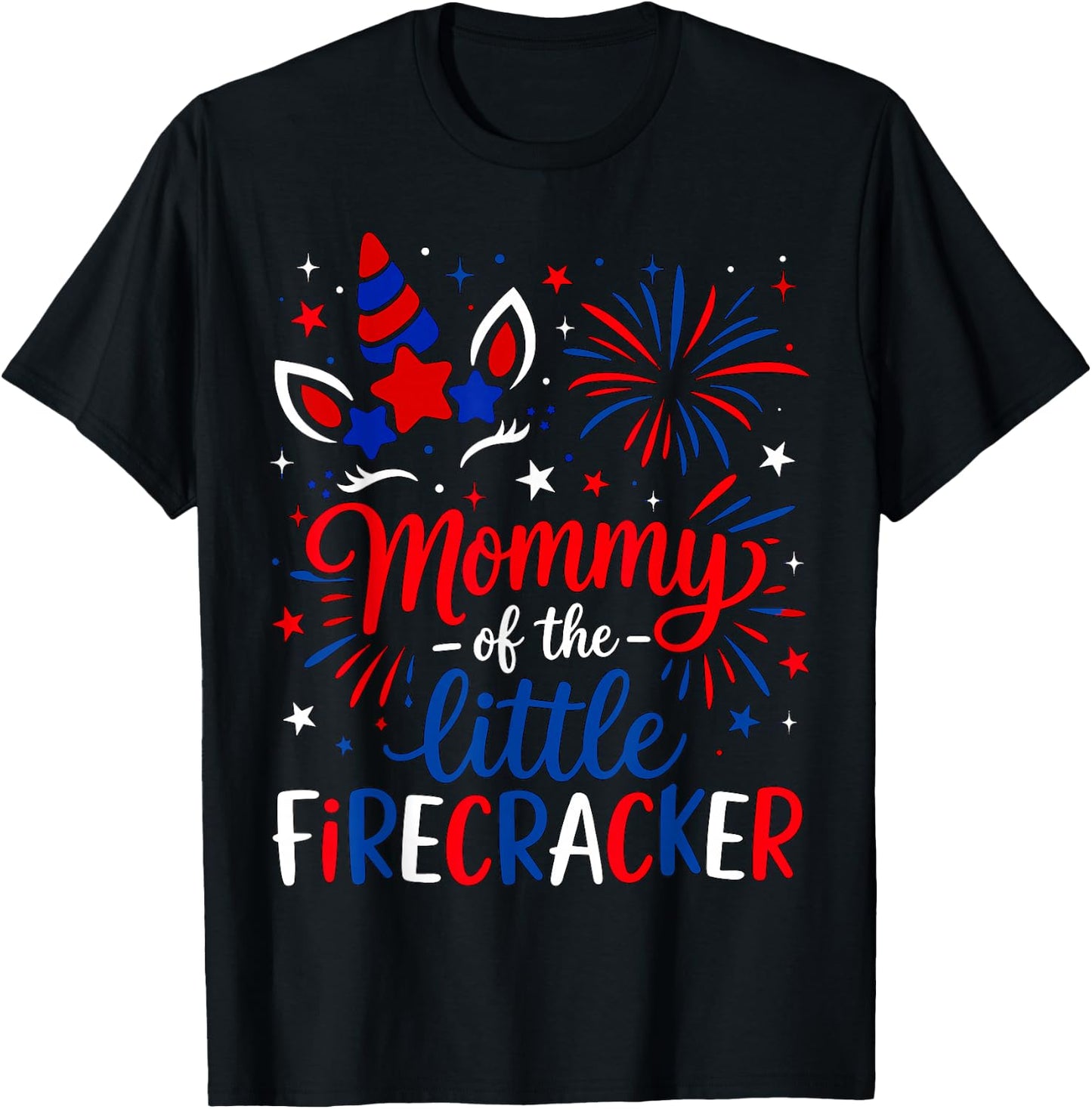 Mommy of The Little Firecracker 4th of July Birthday Party T-Shirt - T-Shirt | Black