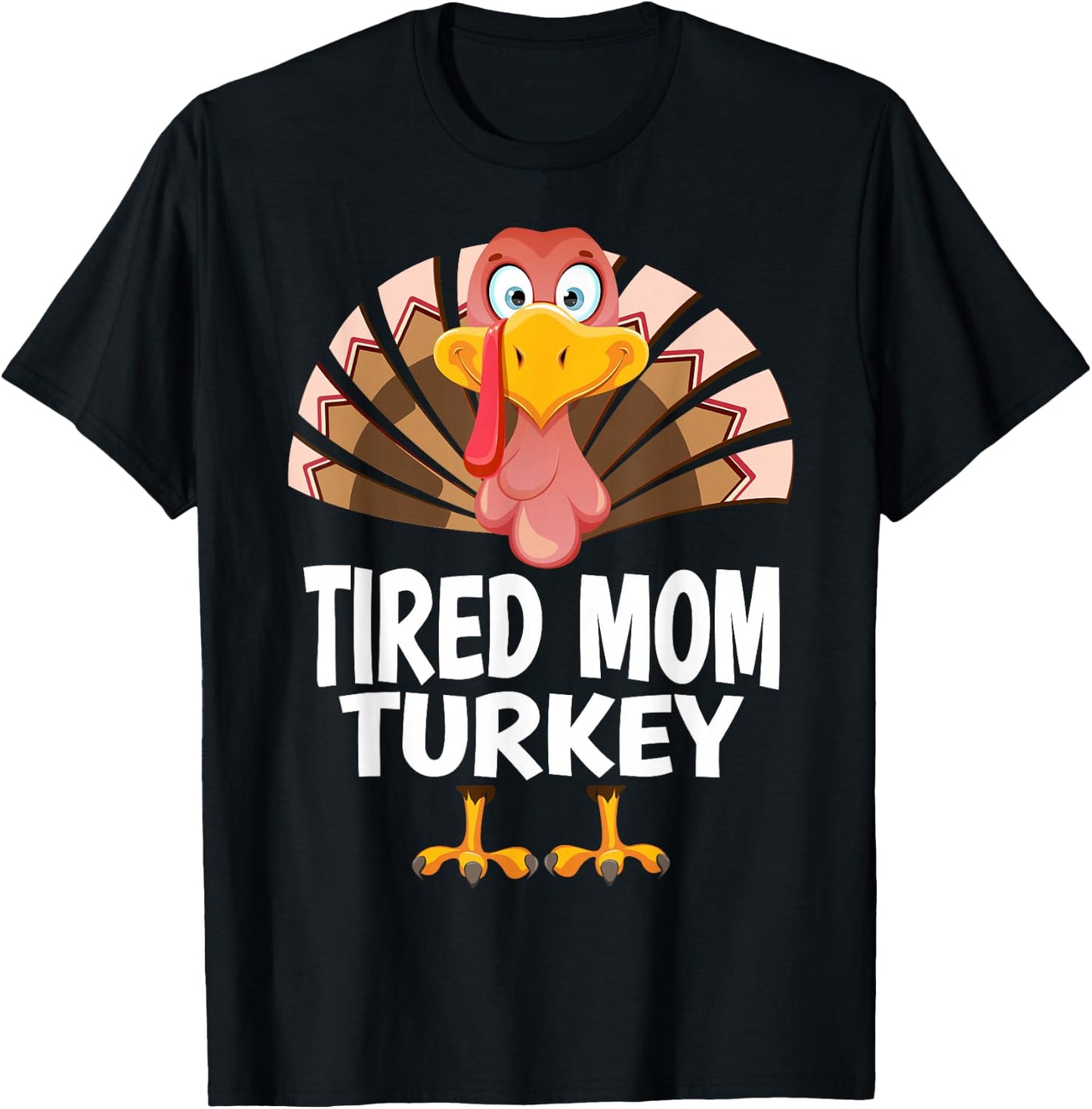 Thanksgiving Tired Mom Turkey Matching Pajama T-Shirt - T-Shirt | Black