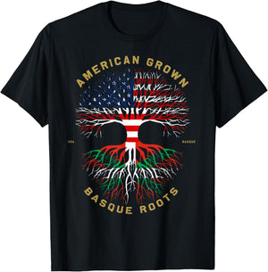 American Grown With Basque Roots Tree USA Flag Unique Gifts T-Shirt - T-Shirt | Black