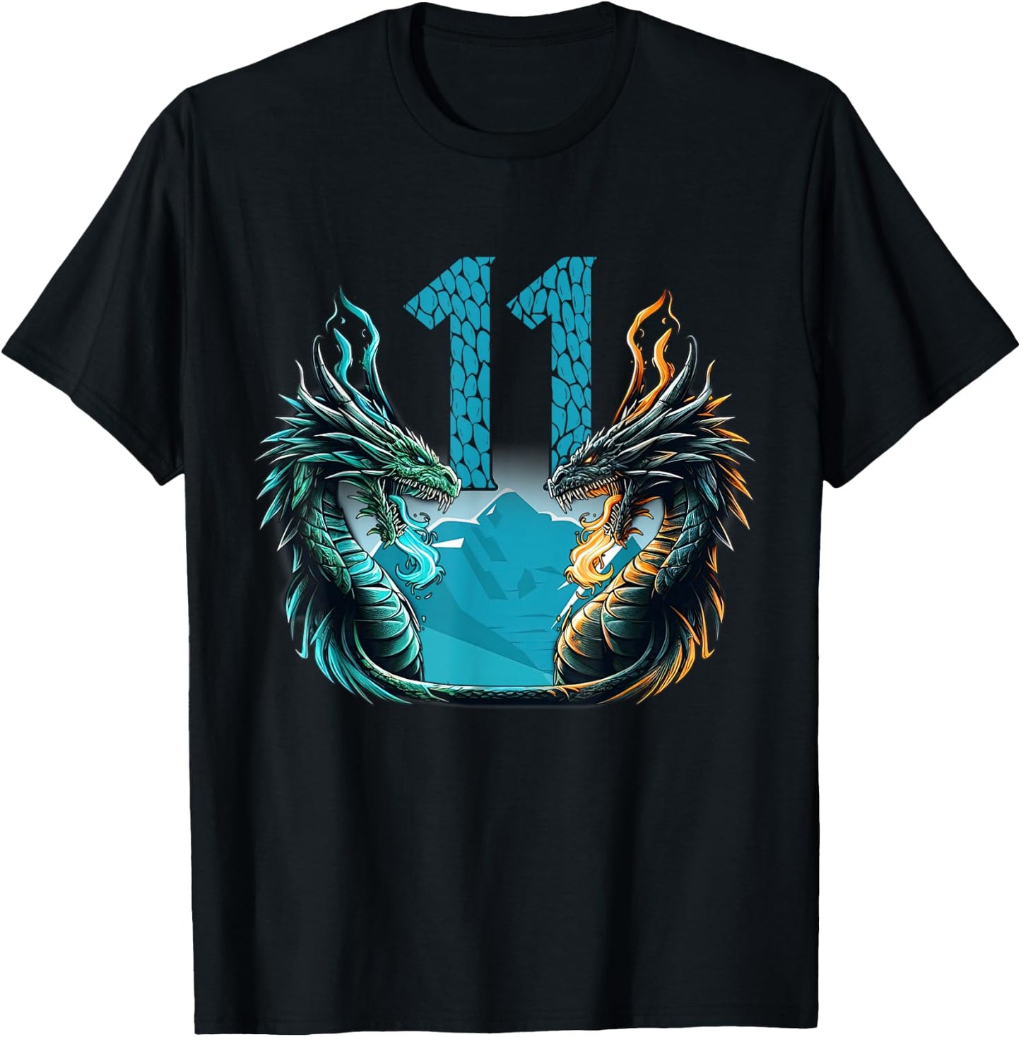 Boy Girl 11 Year Old Birthday Dragon Shirt 11th Birthday T-Shirt - T-Shirt | Black
