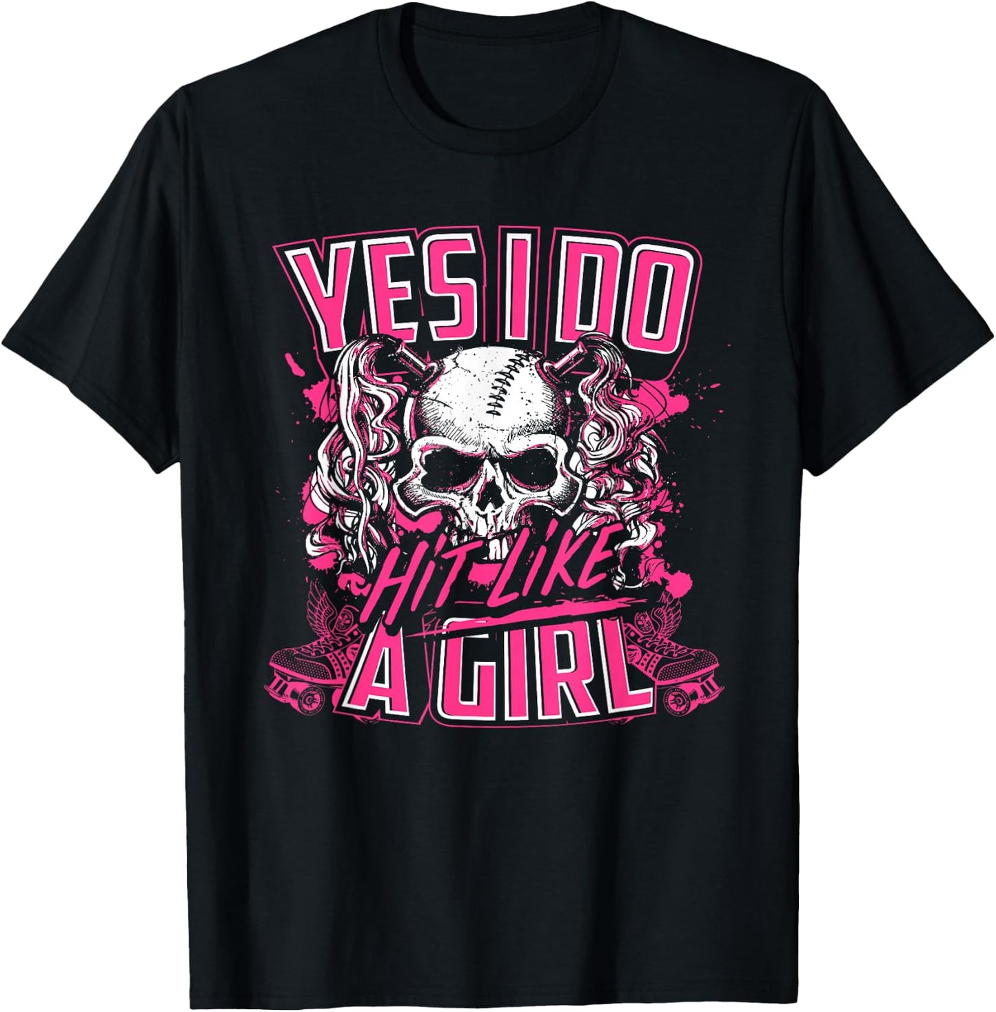 Yes I Do Hit Like A Girl Roller Derby Girl Skull T-Shirt - T-Shirt | Black