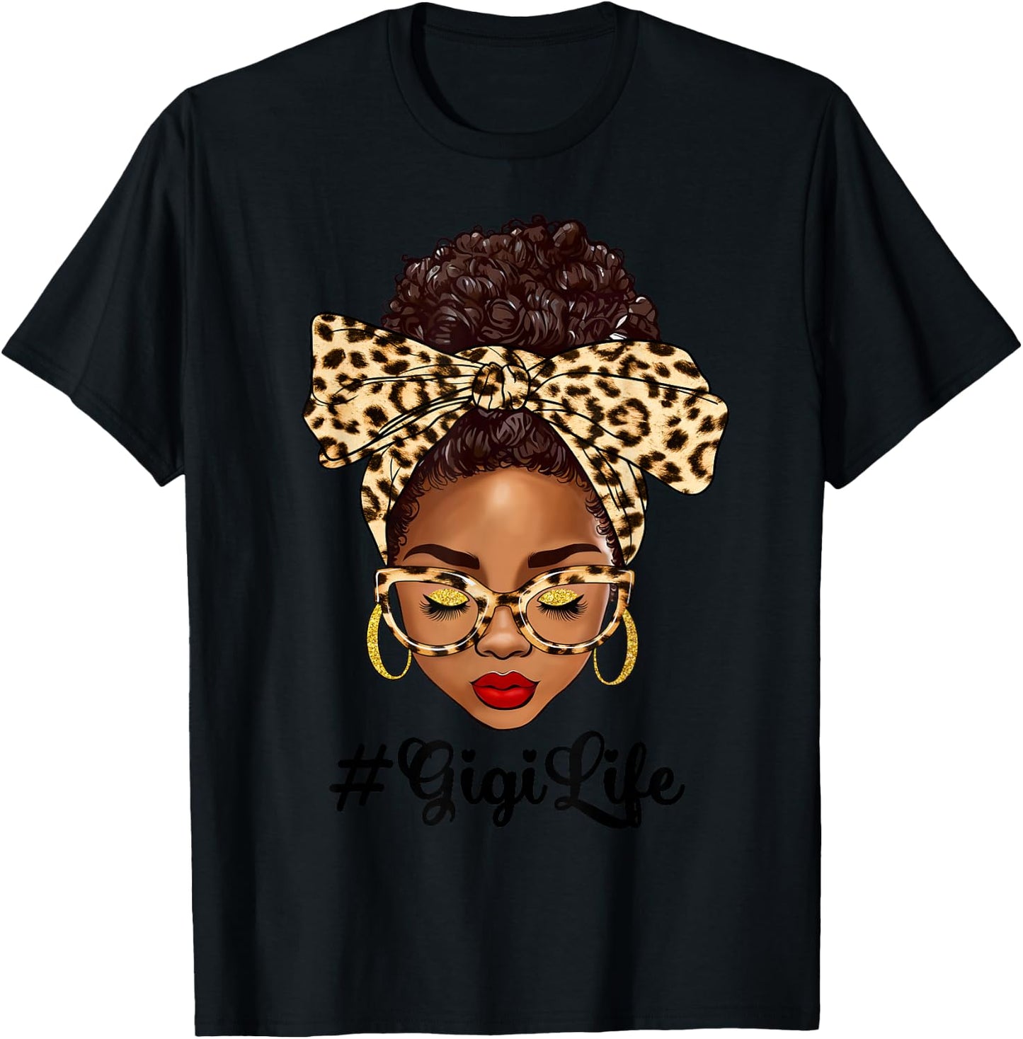 Afro Woman Messy Bun Black Gigi Life Mother's Day T-Shirt - T-Shirt | Black
