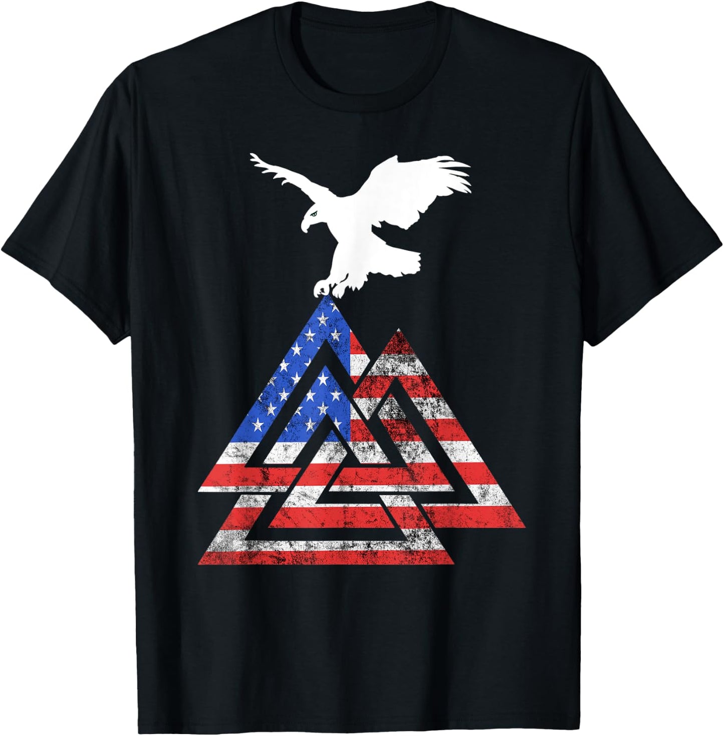 Valknut Symbol American Viking Odin USA Flag America Wicca Women Kids Men T-Shirt - T-Shirt | Black