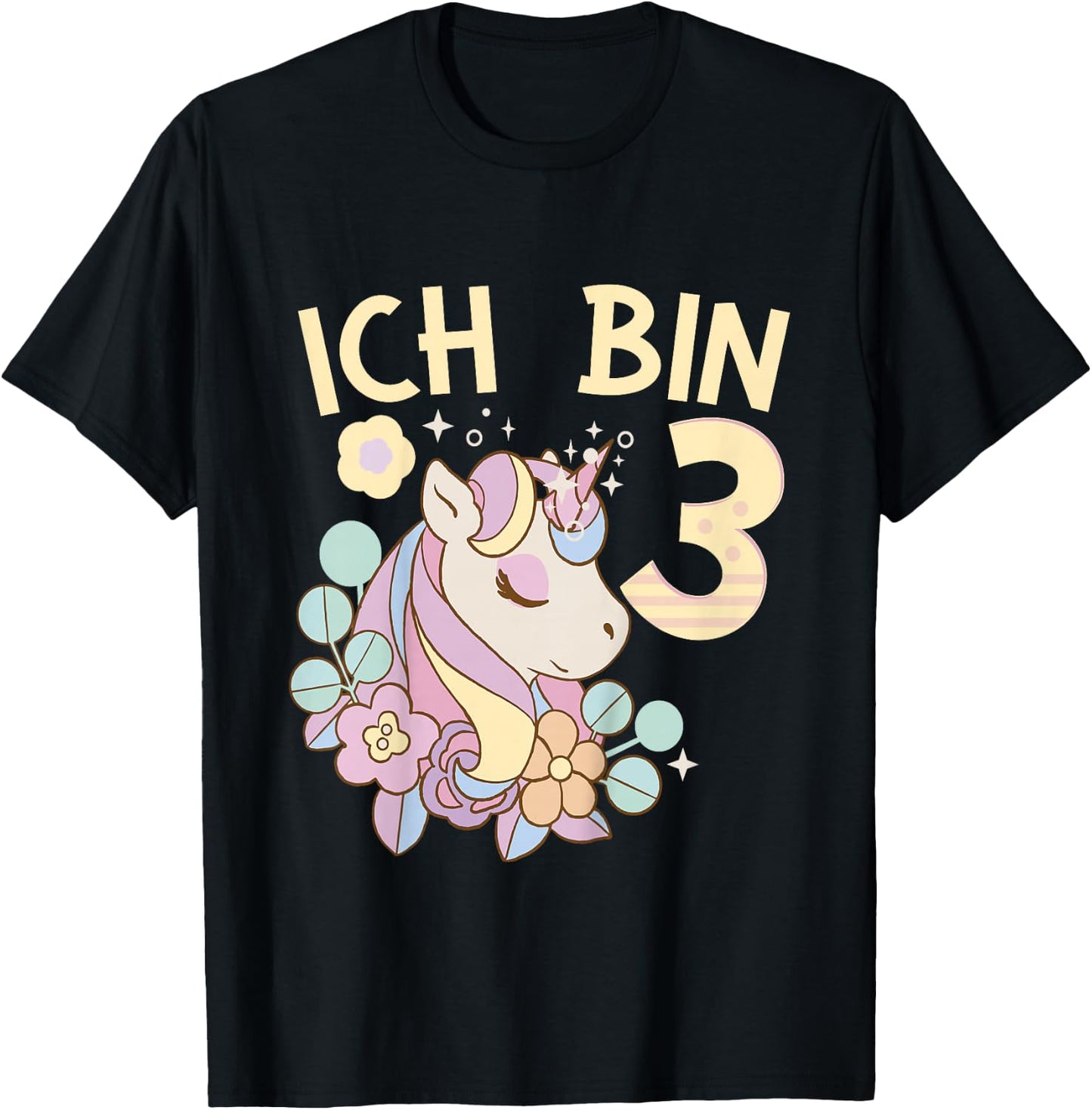 Children's 3rd Birthday Unicorn Children's Birthday Party , black T-Shirt - T-Shirt | Black