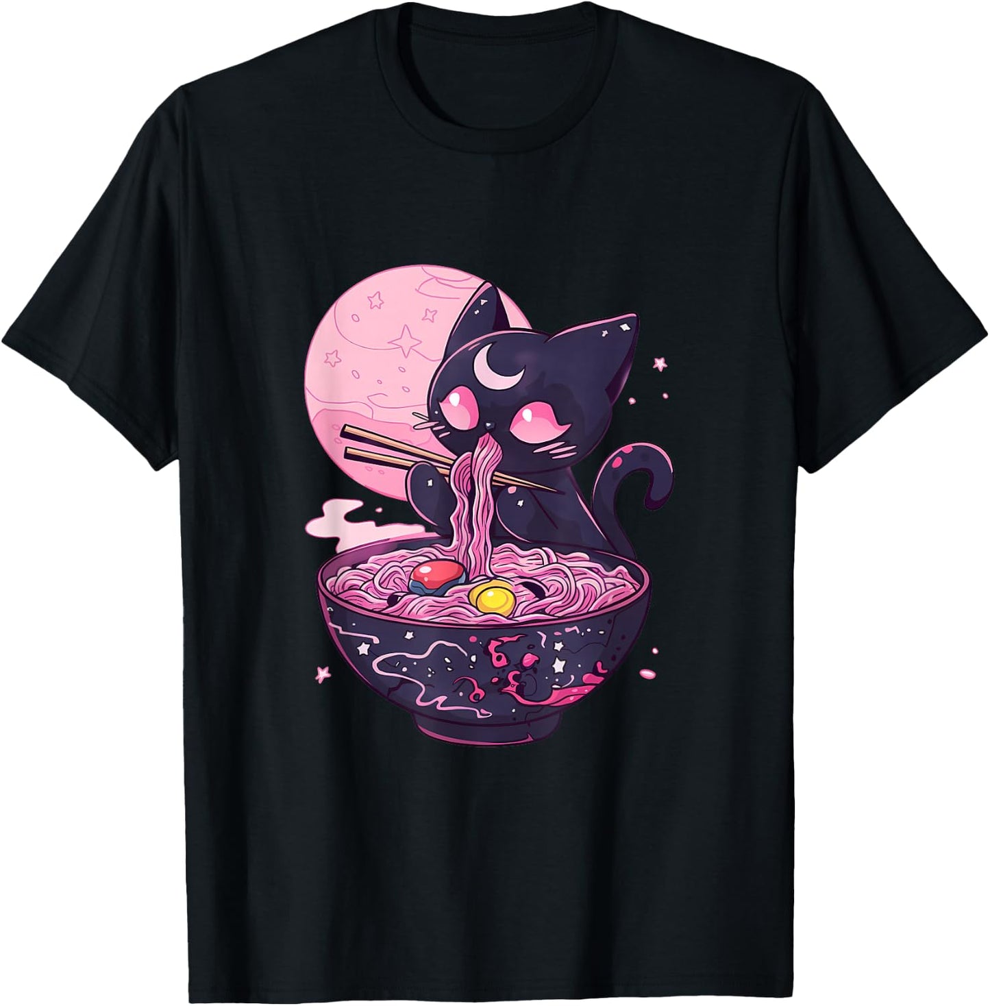 Kawaii Midnight Goth Car Eating Ramen Noodles T-Shirt - T-Shirt | Black