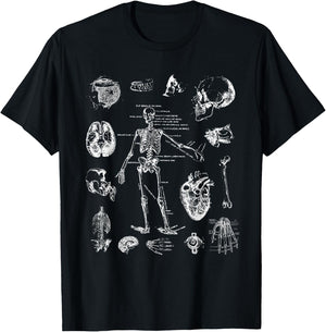 Human Skeleton Anatomy Drawing Diagram Spooky Halloween T-Shirt - T-Shirt | Black