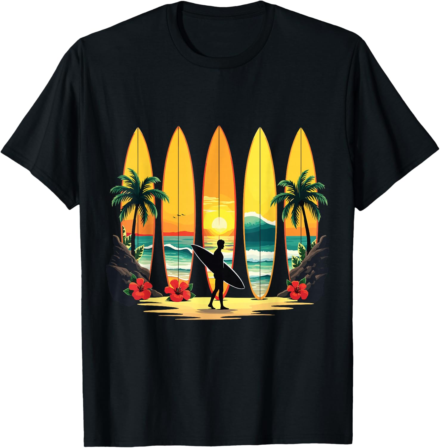 Surfer Beach Surf Hawaiian Surfboarder Funny Surf Graphic T-Shirt - T-Shirt | Black
