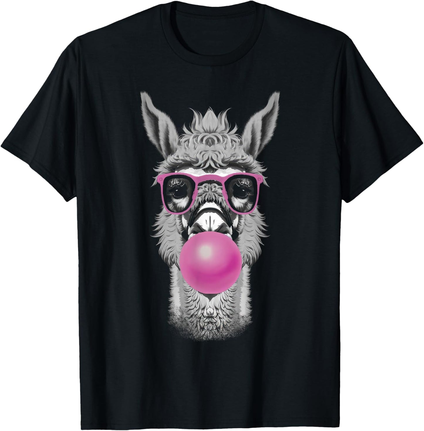 Llama Alpaca Bubble Gum Wearing Glasses T-Shirt - T-Shirt | Black