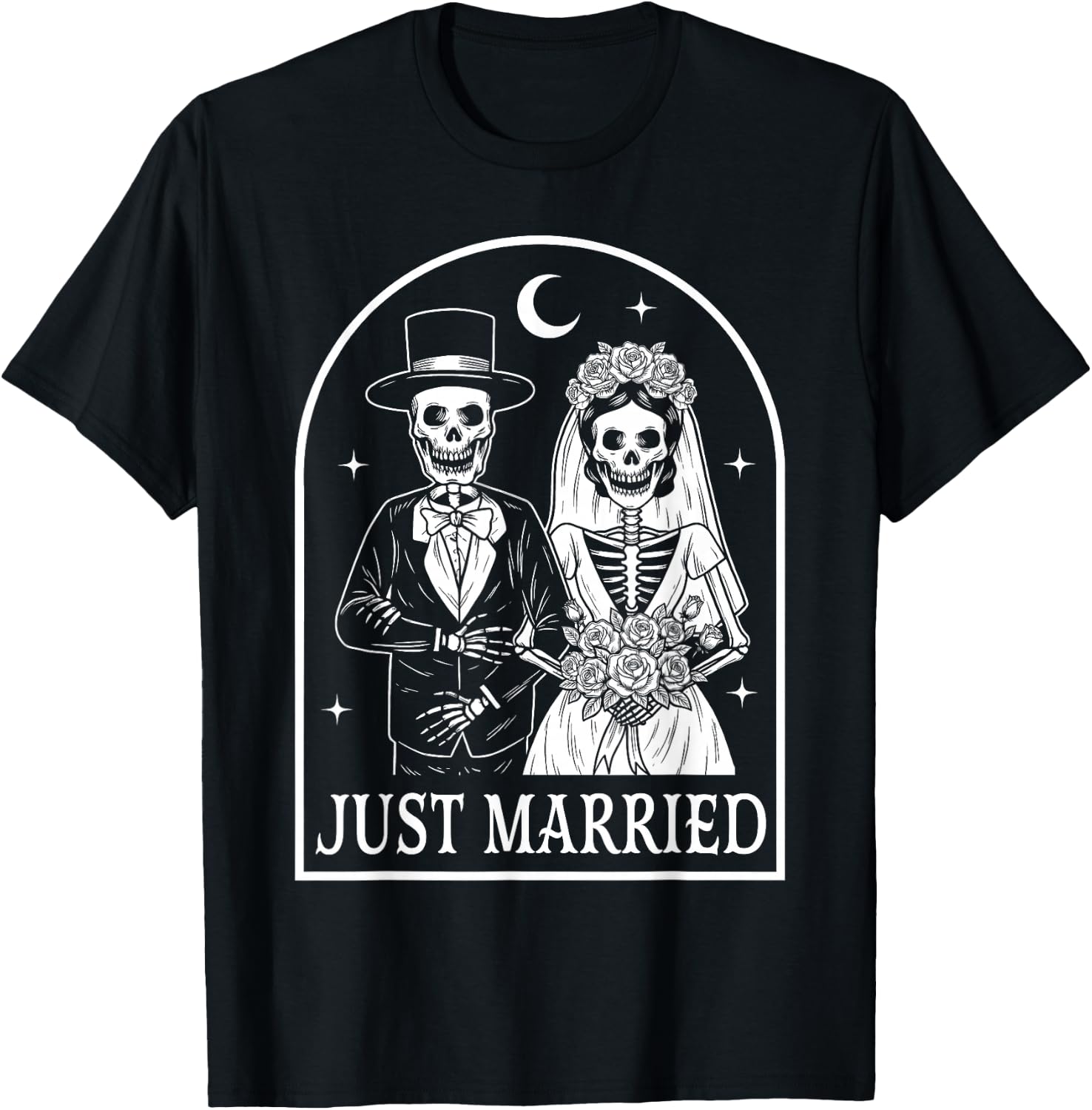 Just Married Skeleton Couples Groom Bride Gothic Halloween T-Shirt - T-Shirt | Black
