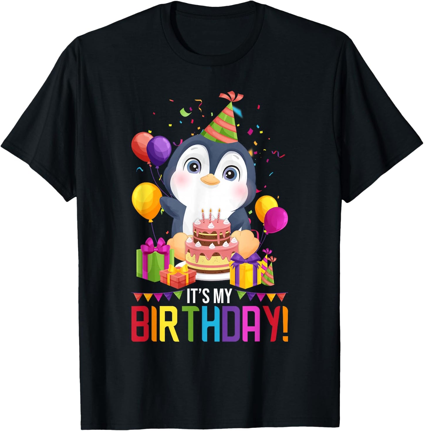 It's My Birthday Shirt Girls penguin Birthday Gift T-Shirt - T-Shirt | Black