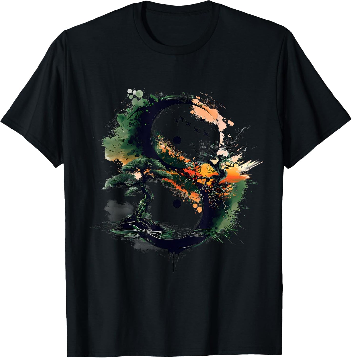 Yin Yang Nature Libra Zen Symbol Buddhism Meditation T-Shirt - T-Shirt | Black