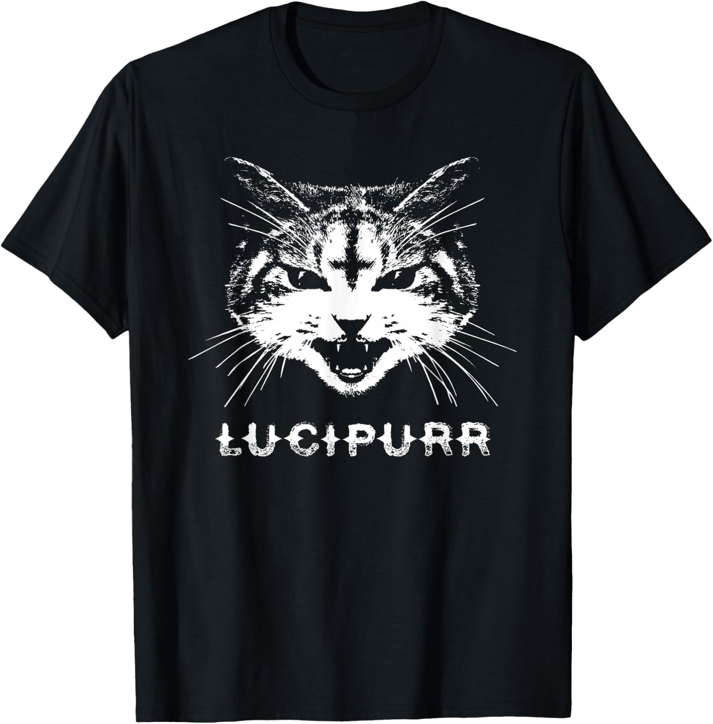 Lucipurr Satanic Lucifer Devil Cat w/ Inverted Cross T-Shirt - T-Shirt | Black
