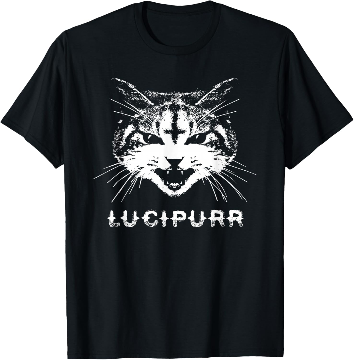 Lucipurr Satanic Lucifer Devil Cat w/ Inverted Cross T-Shirt - T-Shirt | Black