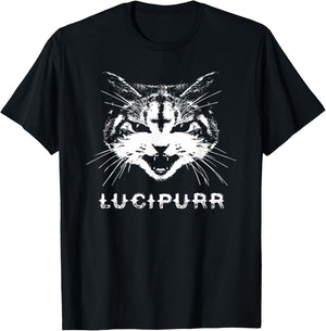 Lucipurr Satanic Lucifer Devil Cat w/ Inverted Cross T-Shirt - T-Shirt | Black