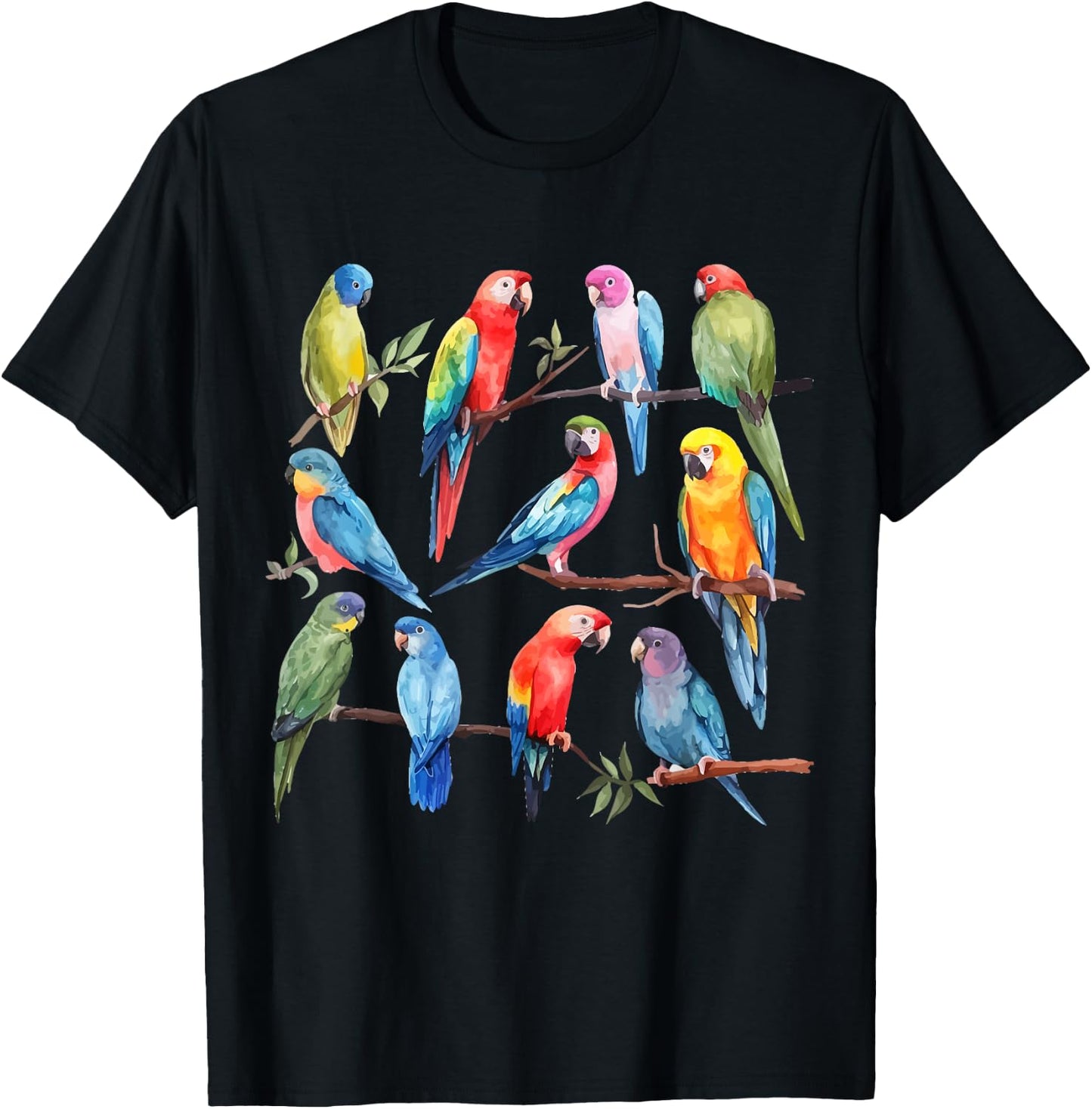 Colorful Parrot Watercolor T-Shirt - T-Shirt | Black