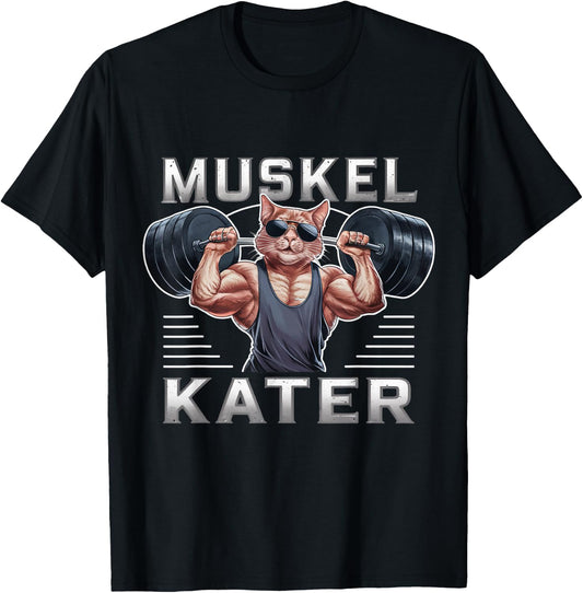 Funny Muscle Soreness Cats Fitness Sports Bodybuilding Gym , black T-Shirt - T-Shirt | Black