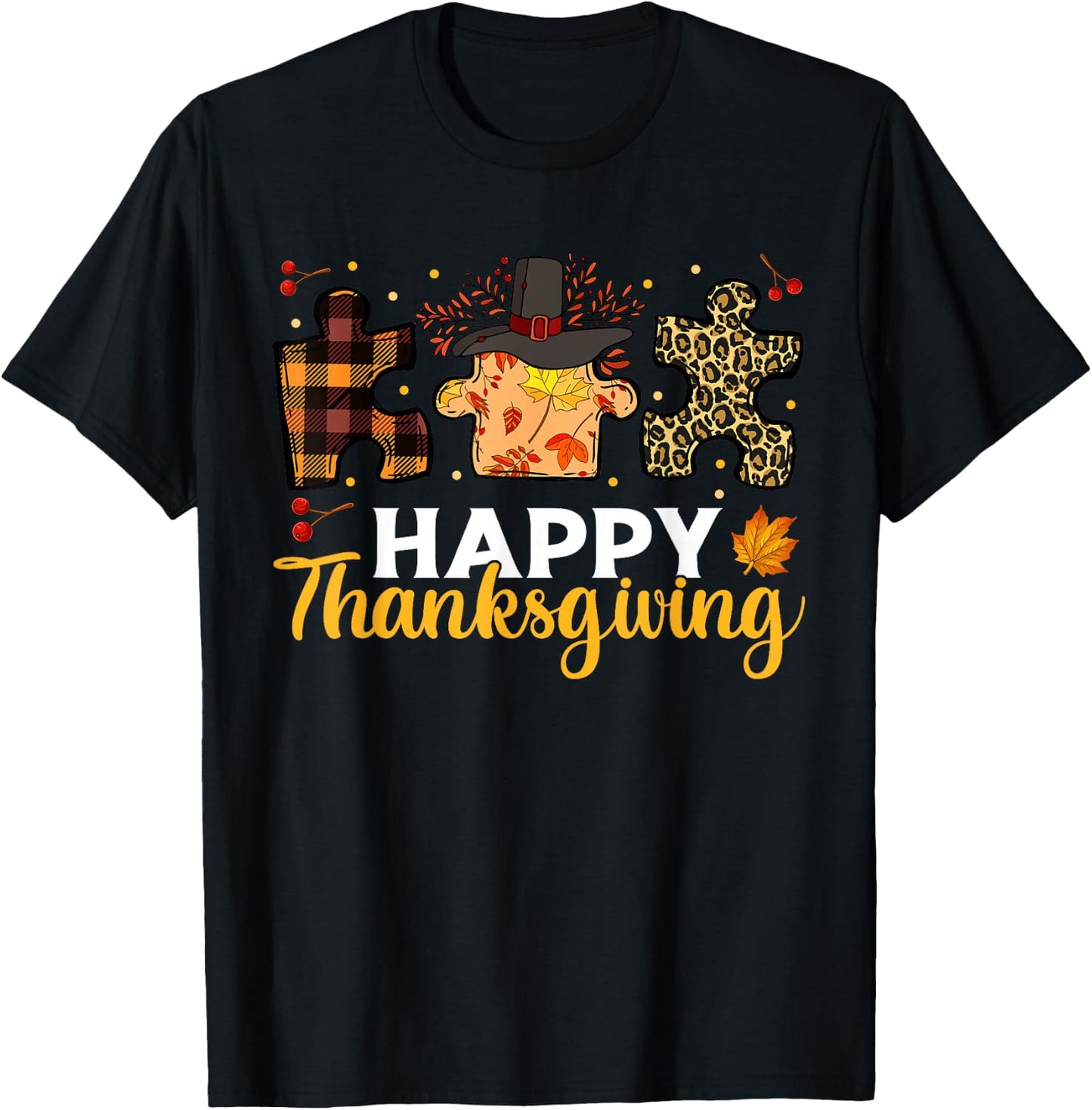 Happy Thanksgiving Puzzle Shirts, Boys Kids Autism Awareness T-Shirt - T-Shirt | Black