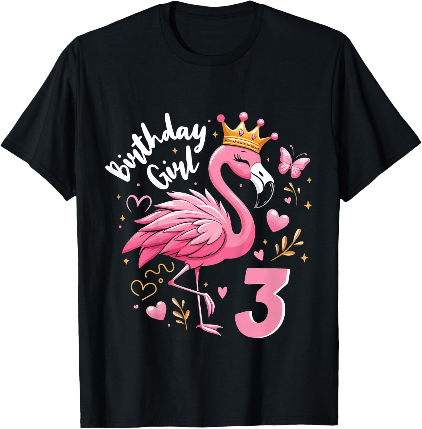 Kids 3rd Birthday Gift Flamingo Fan 3 Year Old Girls 3rd Bday T-Shirt - T-Shirt | Black