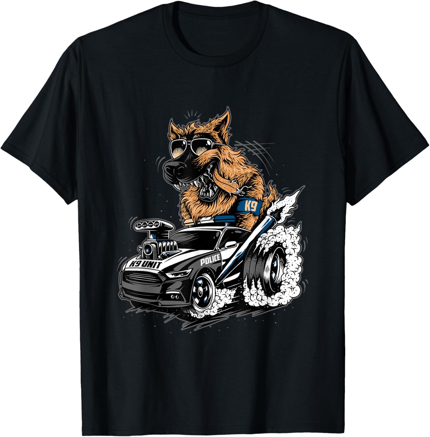 German Shepherd K9 with Hot Rod T-Shirt - T-Shirt | Black