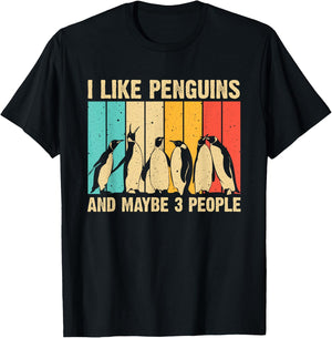 Funny Penguin Gift Vintage Aquatic Bird Boys Girls Cute Penguin Design Women Kids Retro Penguin Lover T-Shirt - T-Shirt | Black