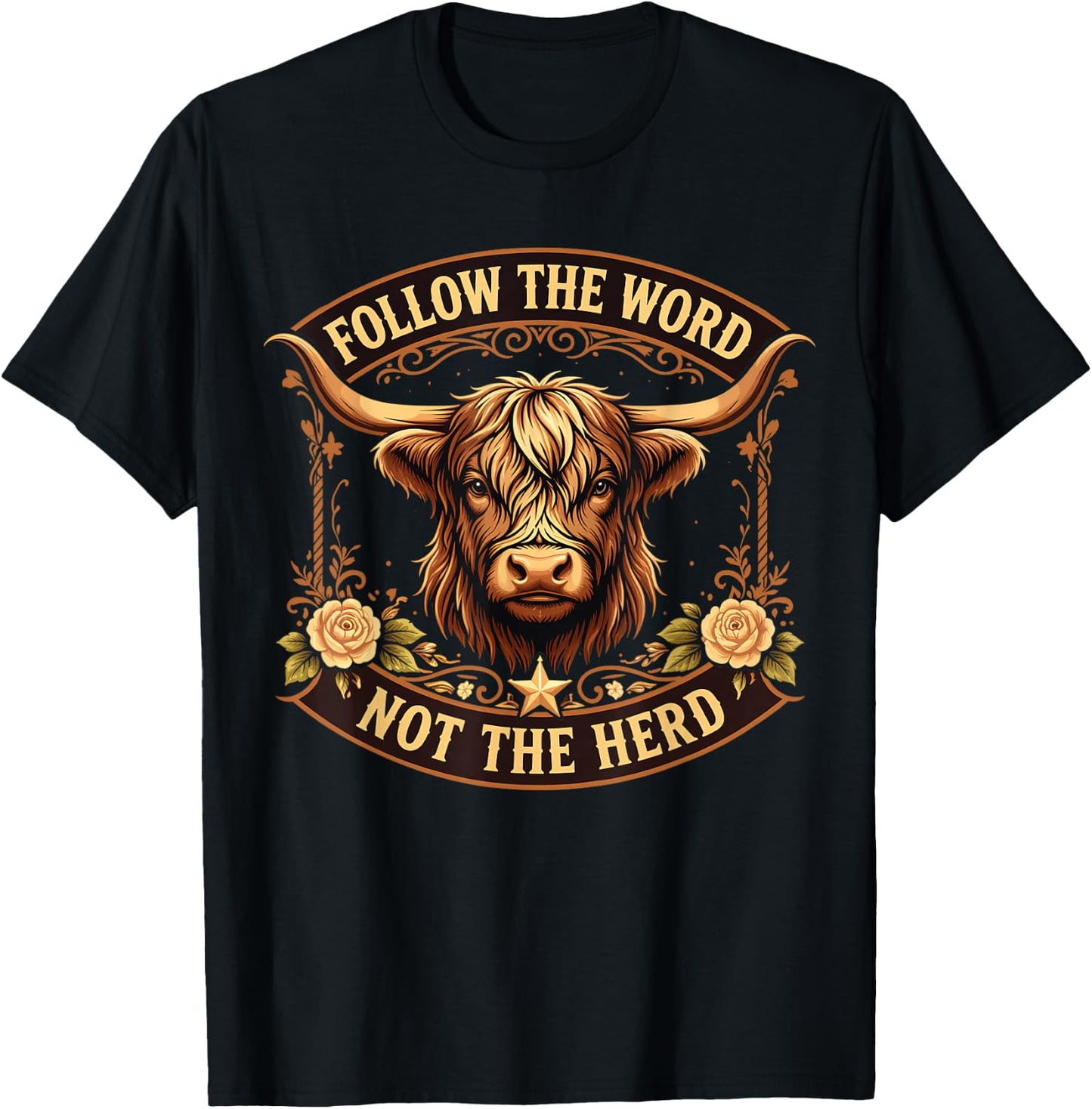 Follow The Word Not The Herd Christian Cow T-Shirt - T-Shirt | Black
