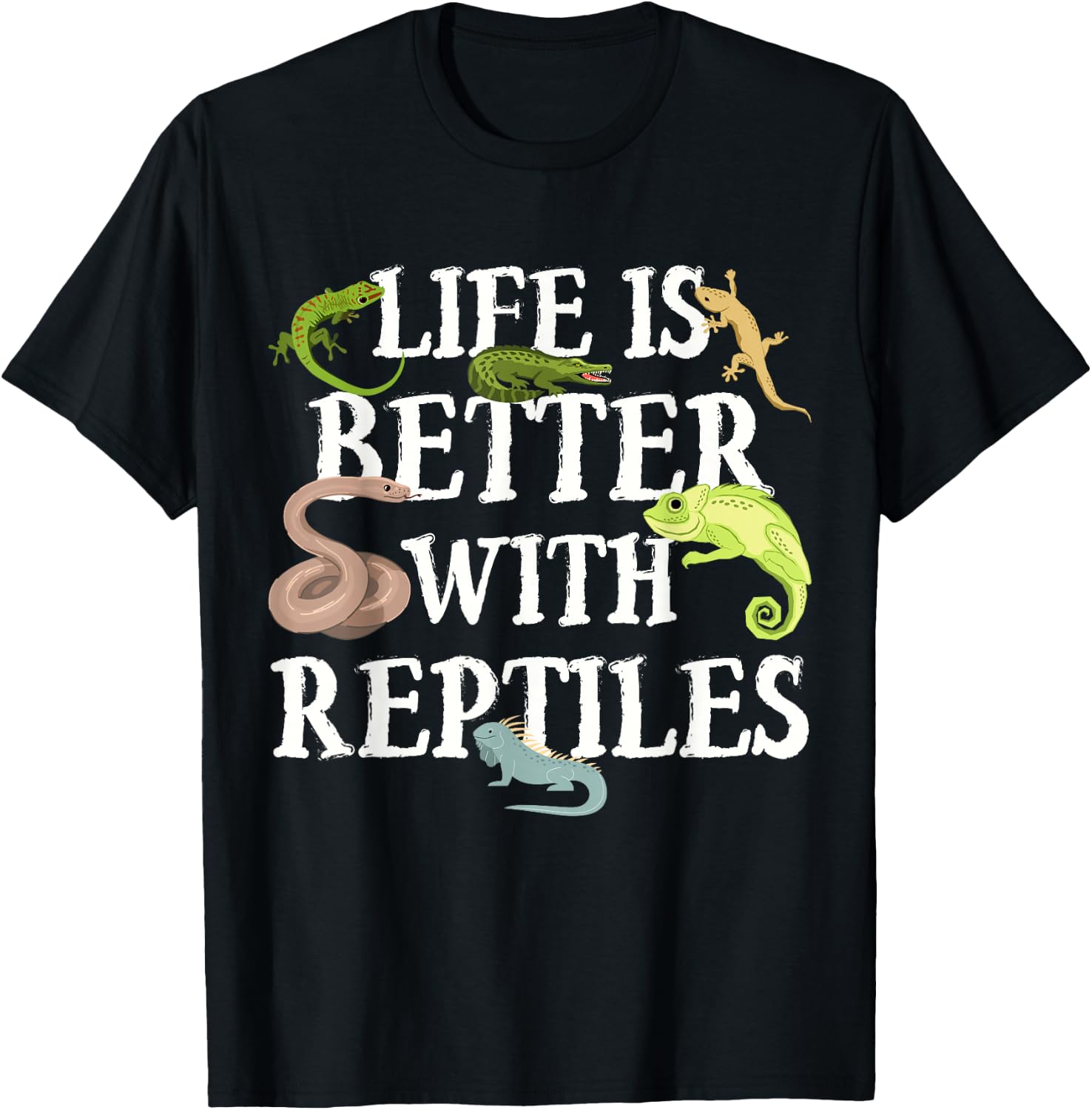 Funny Reptile Lover Life Is Better With Reptiles Herpetology T-Shirt - T-Shirt | Black