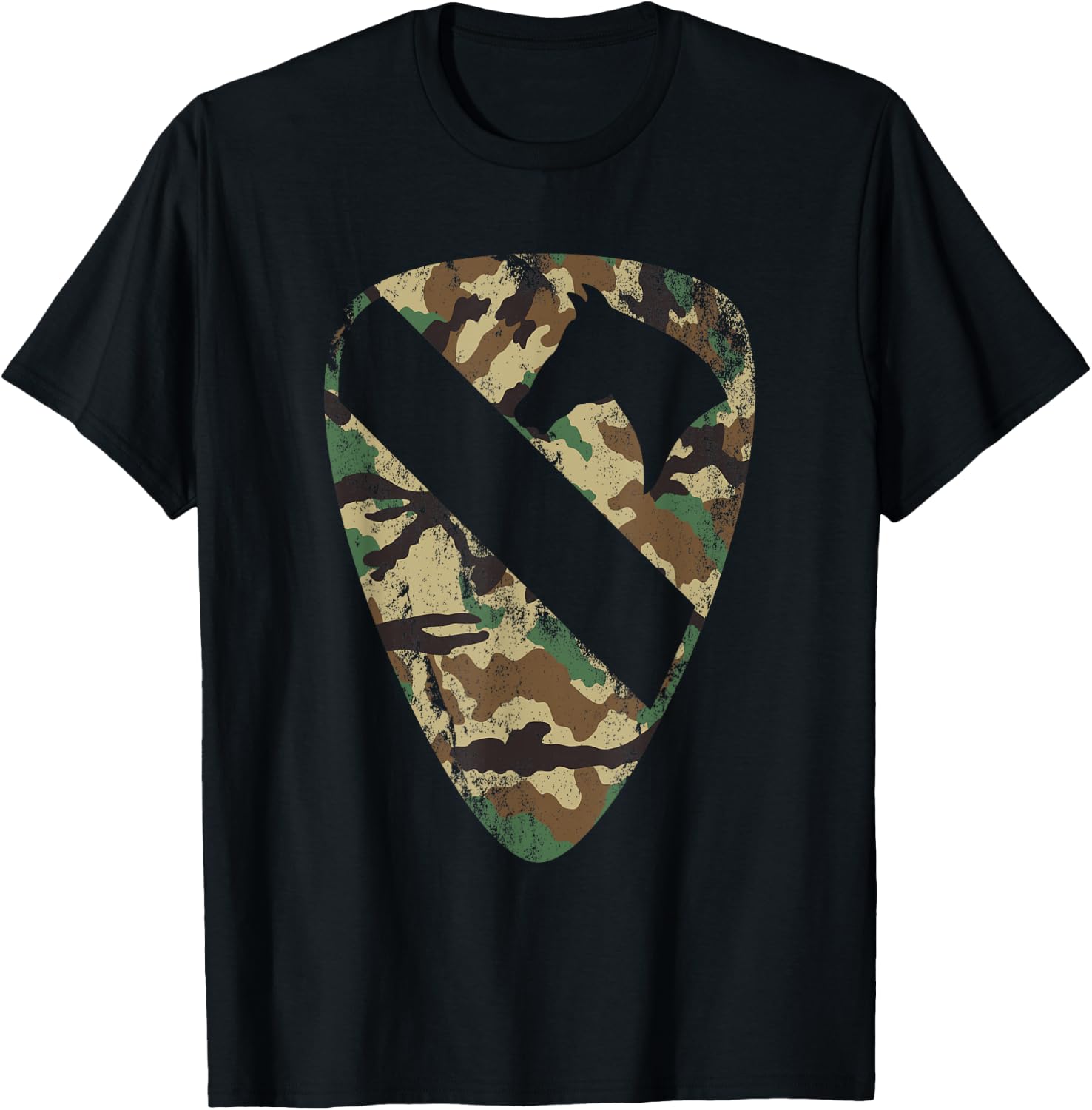 1st Cavalry Division Patch - 1st CAV BDU Camo - Vintage T-Shirt - T-Shirt | Black