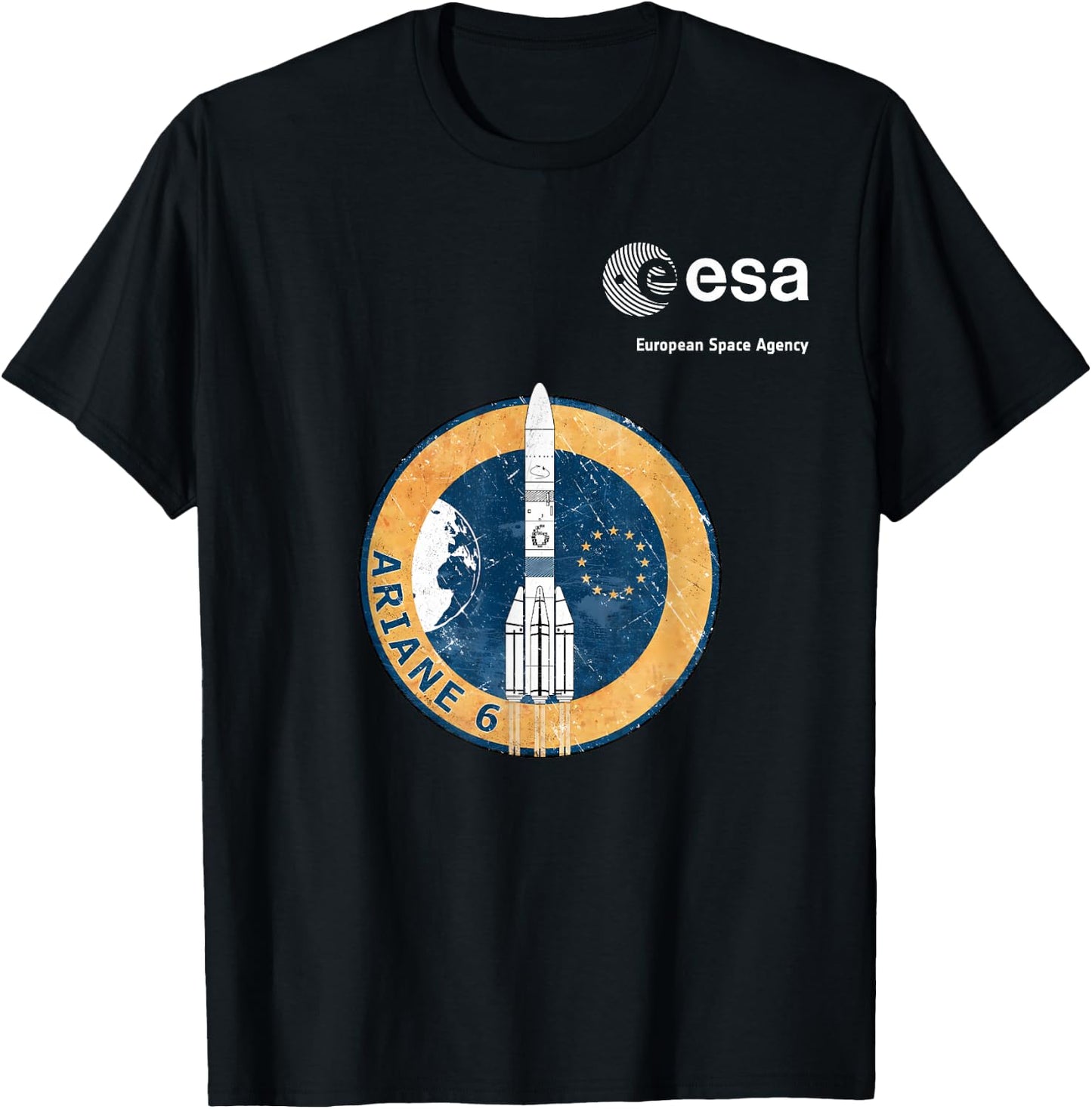 ESA European Space Agency Ariane 6 Rocket Patch Scratch , Black, S T-Shirt - T-Shirt | Black
