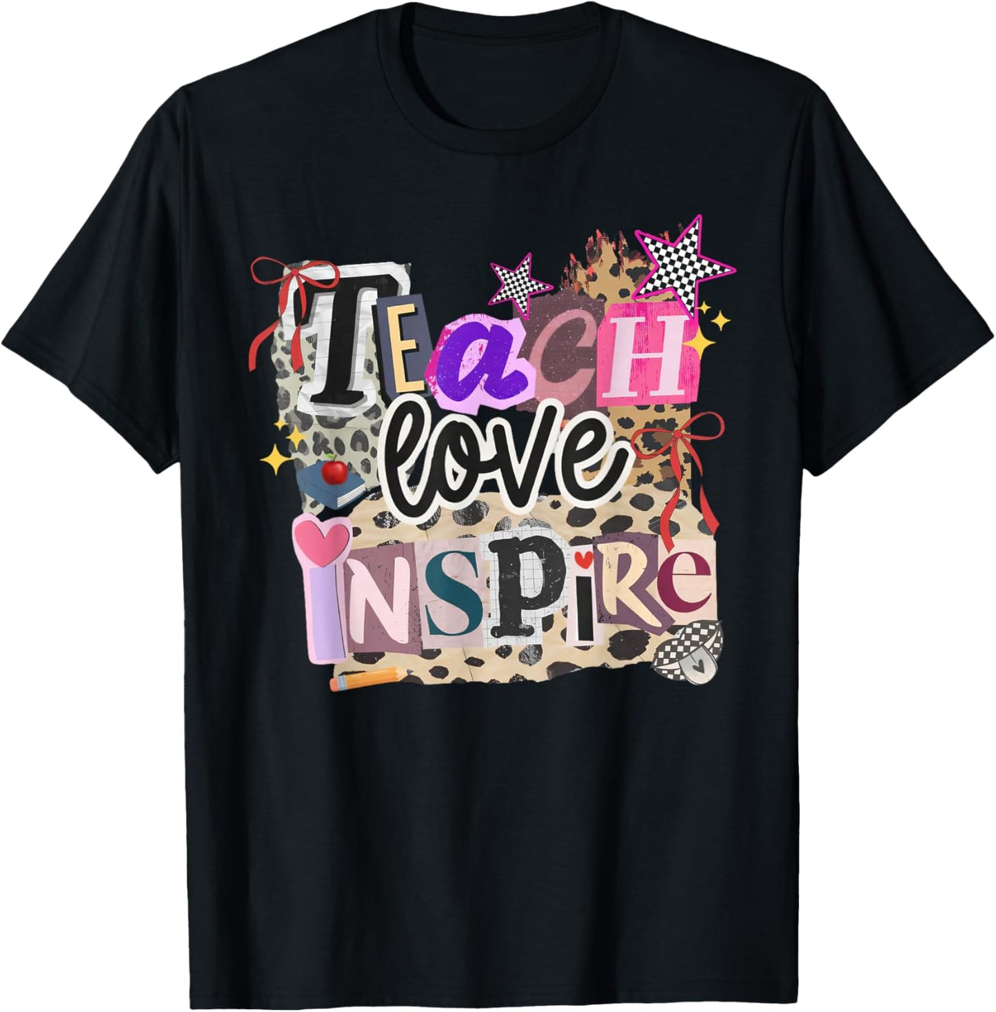 Cute Teach Love and Inspire Men Women Teacher School T-Shirt - T-Shirt | Black