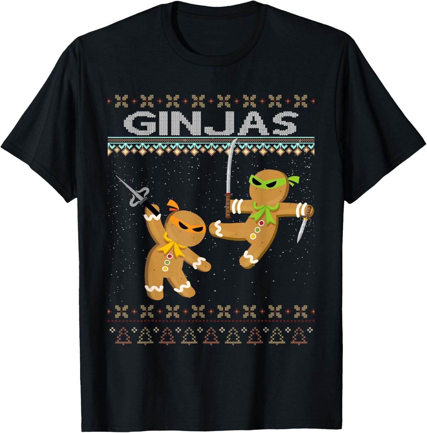Ginjas Gingerbread Ninjas Funny Ugly Christmas T-Shirt - T-Shirt | Black