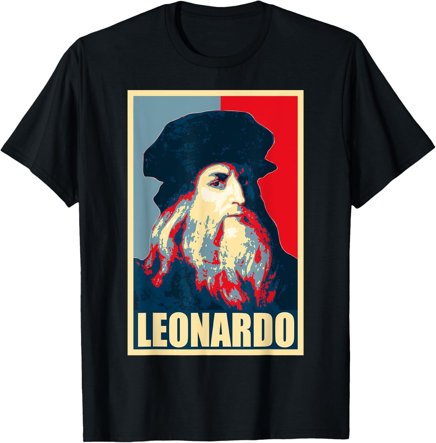 Leonardo Da Vinci Propaganda Poster Style Art T-Shirt - T-Shirt | Black