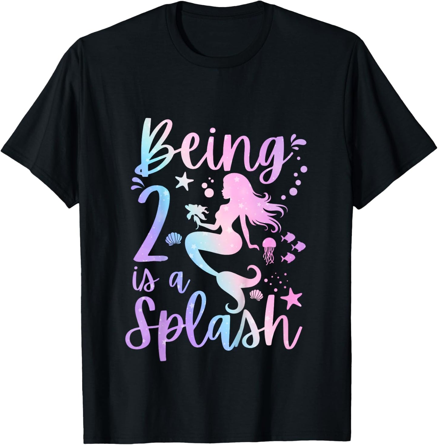 2 Year Old 2nd Mermaid Birthday Under Sea Party Themed T-Shirt - T-Shirt | Black