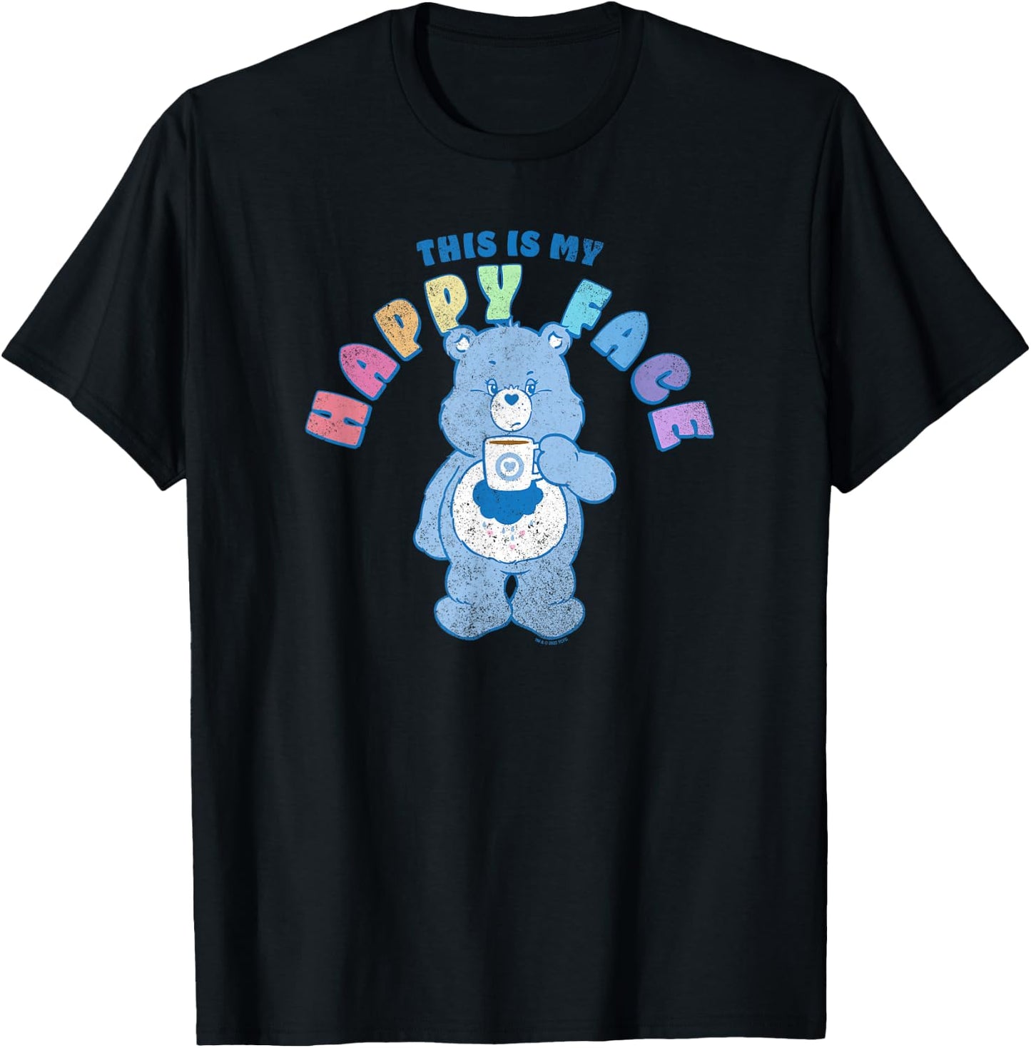 Care Bears Grumpy Bear Rainbow Text This Is My Happy Face T-Shirt - T-Shirt | Black