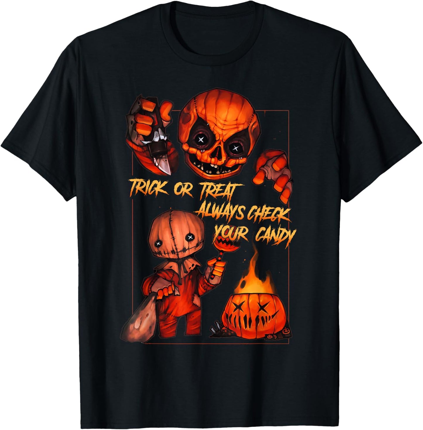 Vintage Trick Or Treat Always Check Your Candy, Pumpkin T-Shirt - T-Shirt | Black