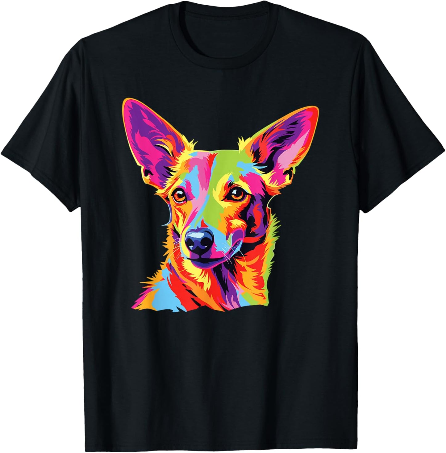 Watercolor Colorful Portuguese Podengo Pequeno Dog T-Shirt - T-Shirt | Black