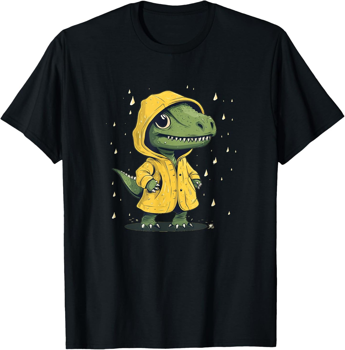 Hilarious Dino Raincoat Adventure Graphic for Boys and Girls T-Shirt - T-Shirt | Black