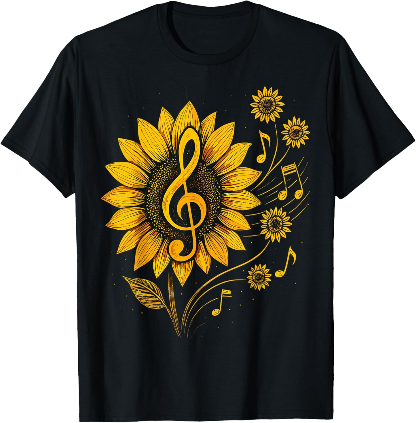 Sunflower Music Notes– Treble Clef Floral Musician T-Shirt - T-Shirt | Black