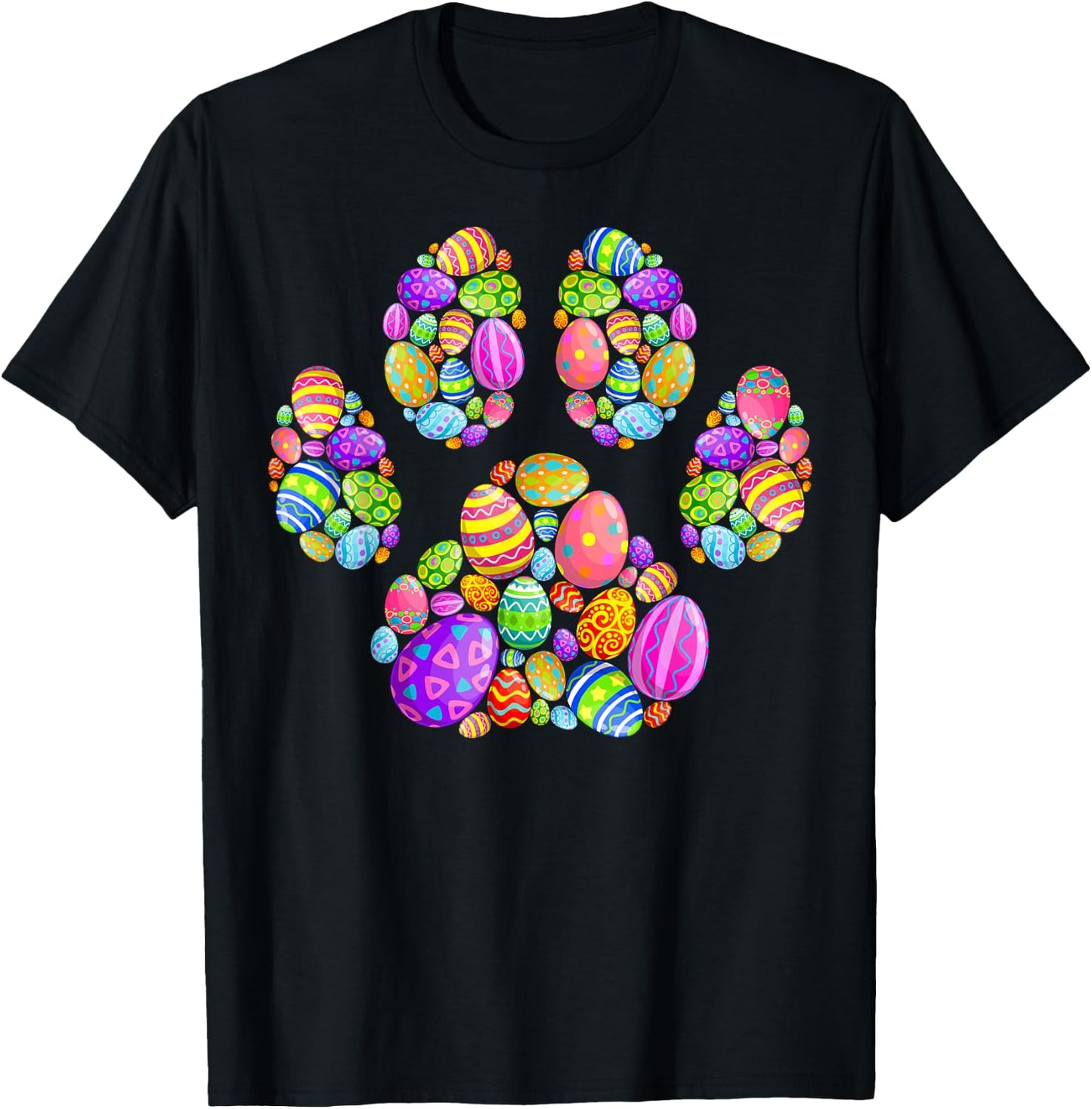 Funny Dog Paw Print With Easter Eggs Easter Day Boys Girls T-Shirt - T-Shirt | Black