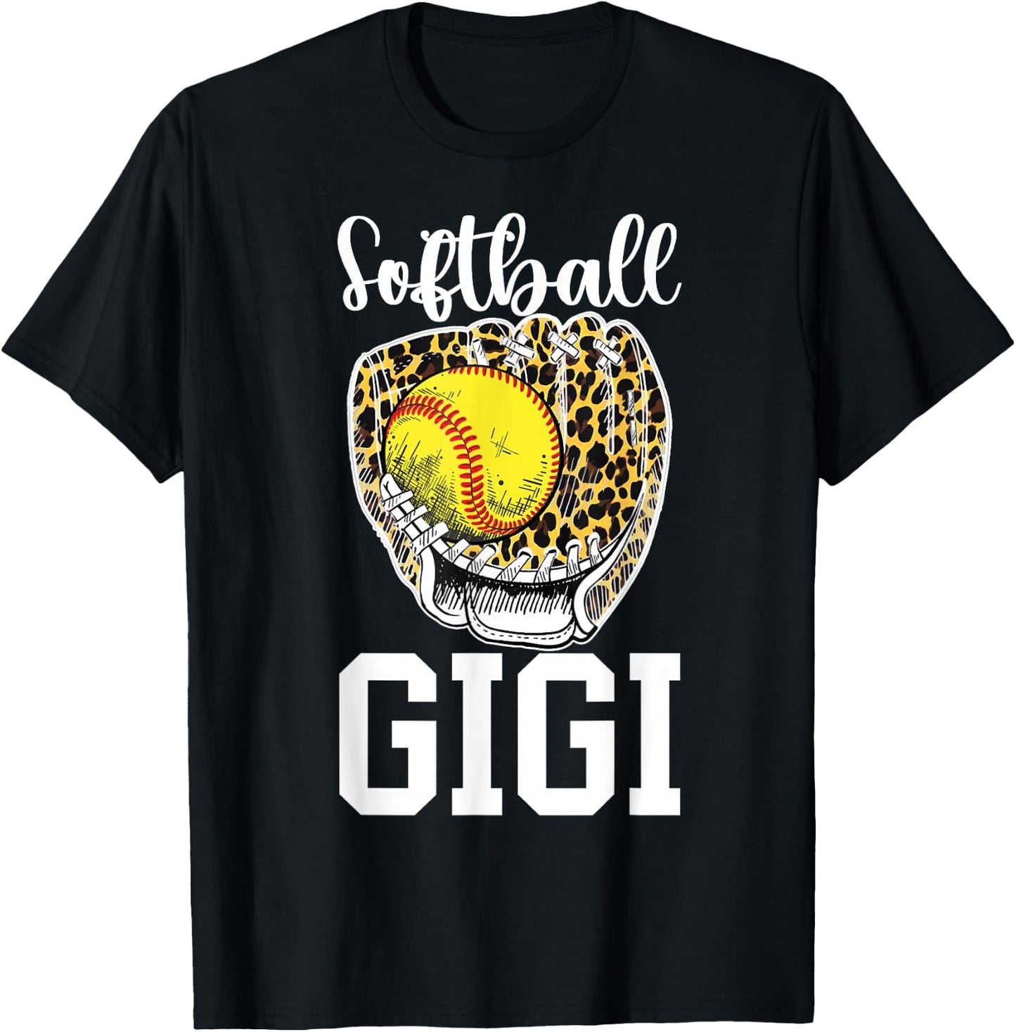 Softball Gigi Grandma Leopard Gigi Of A Softball Player T-Shirt - T-Shirt | Black