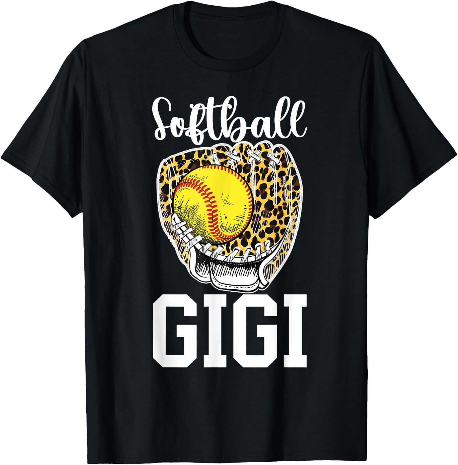 Softball Gigi Grandma Leopard Gigi Of A Softball Player T-Shirt - T-Shirt | Black