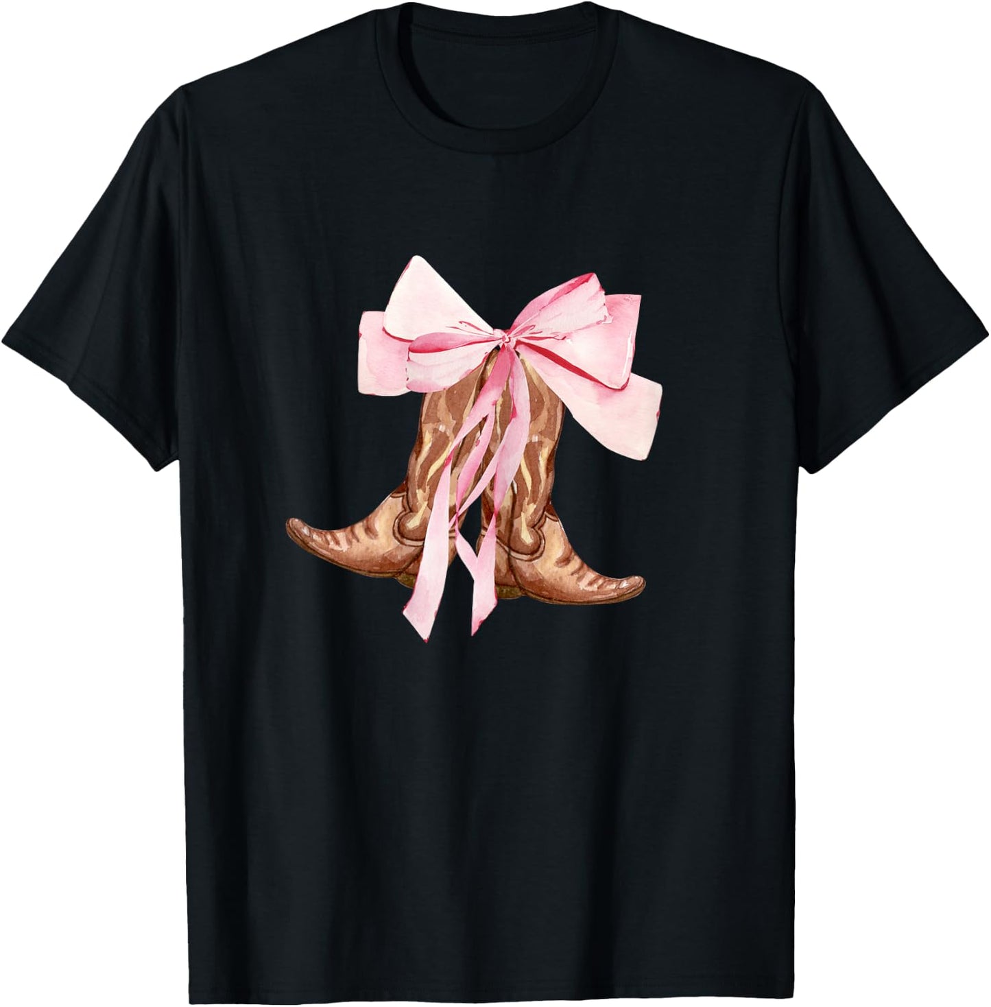 Cute Baby Pink Bow Cowgirl Boots Clean Girl Coastal Preppy T-Shirt - T-Shirt | Black