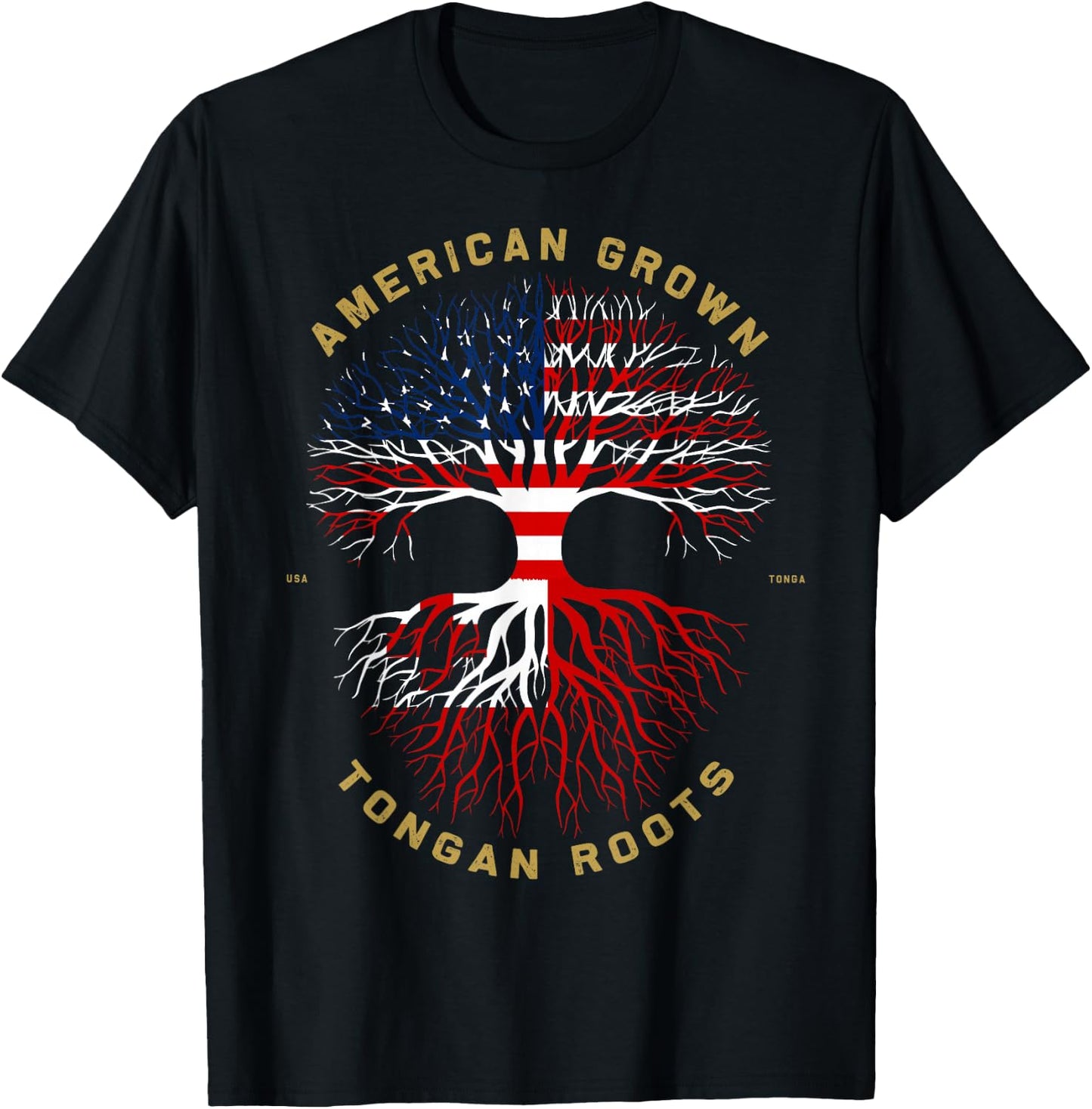 American Grown With Tongan Roots Tree USA Flag Unique Gifts T-Shirt - T-Shirt | Black