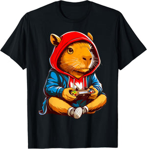 Capybara Video Games Funny Gaming Capy Men Teen Boys Kids T-Shirt - T-Shirt | Black