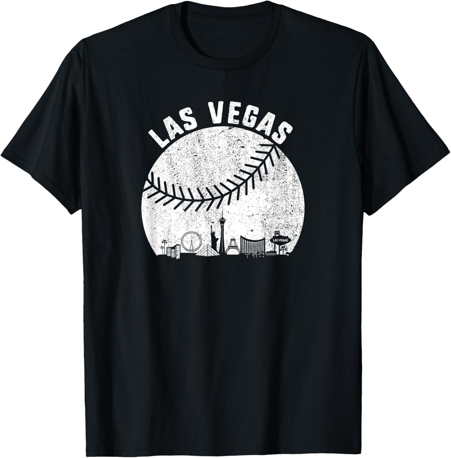 Las Vegas Skyline Baseball Fan Vintage Baseball Las Vegas T-Shirt - T-Shirt | Black