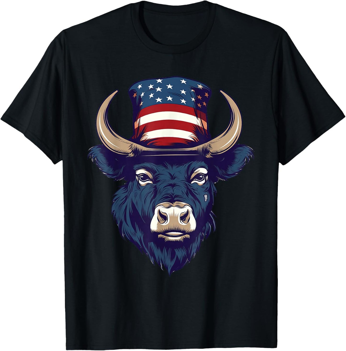 Buffalo with Patriotic USA Flag American Independence Day T-Shirt - T-Shirt | Black