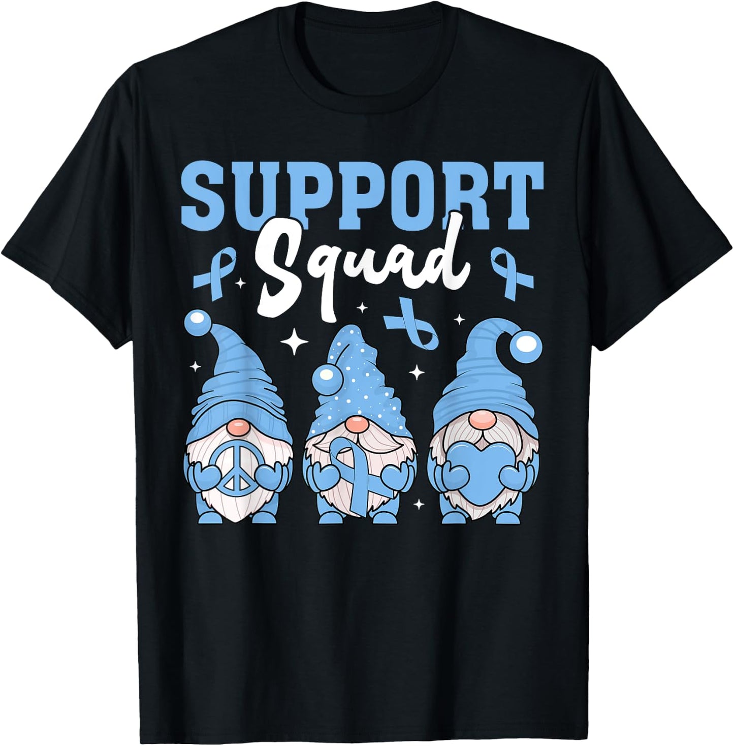 Support Squad Prostate Cancer Gnomes With Light Blue Ribbon T-Shirt - T-Shirt | Black