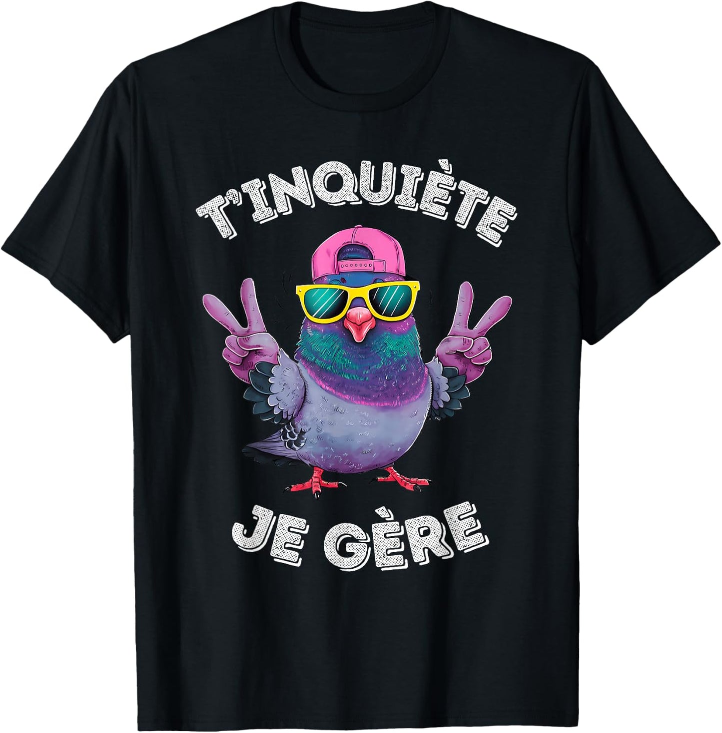 Pigeon Accessory Humour Beer Aperitif T'inquiète Je Gère , Black, S T-Shirt - T-Shirt | Black
