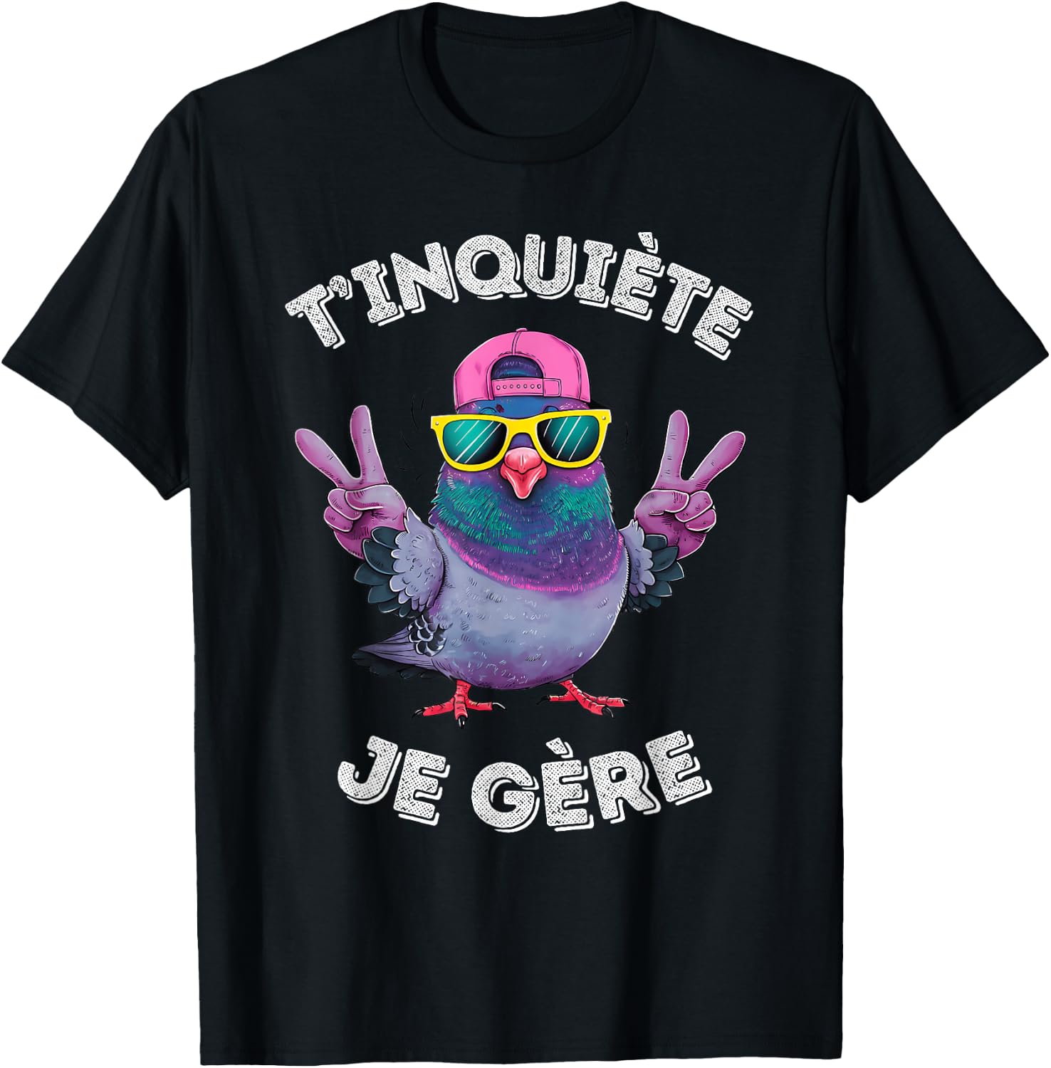 Pigeon Accessory Humour Beer Aperitif T'inquiète Je Gère , Black, S T-Shirt - T-Shirt | Black