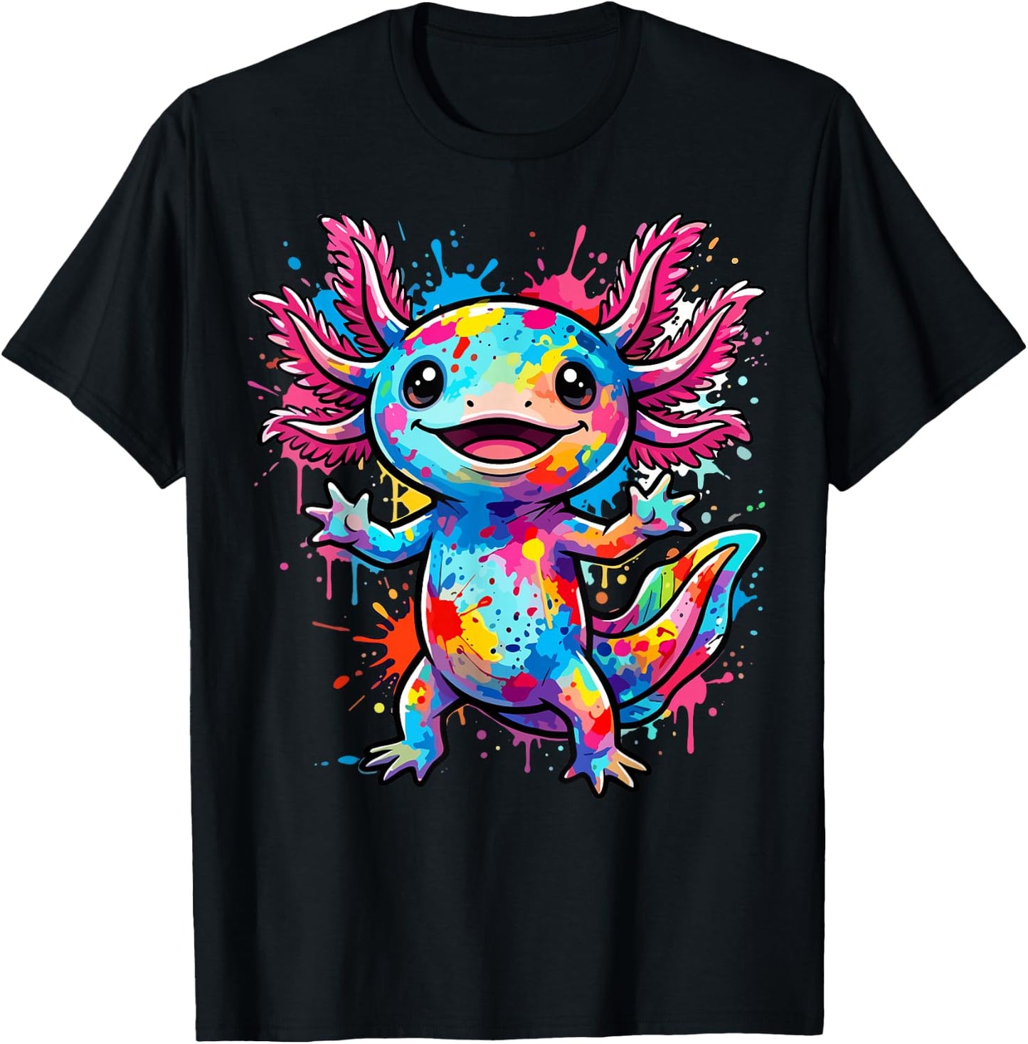Cute Axolotl Colorful Kawaii T-Shirt - T-Shirt | Black