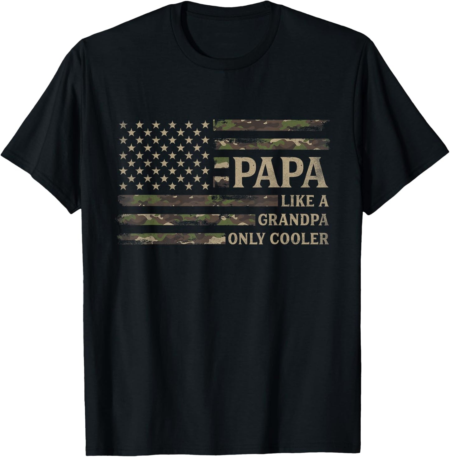 Papa Like A Grandpa Only Cooler Father's Day Camo USA Flag T-Shirt - T-Shirt | Black